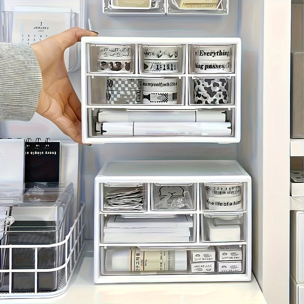 Organizador de mesa com seis gavetas-recipiente espaçoso e multifuncional, perfeito para material de escritório, papelaria, itens essenciais para dormitório