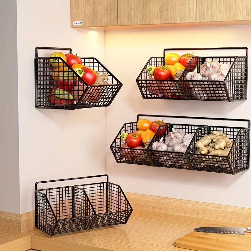 Prateleira de armazenamento para cozinha, organizador multifuncional de vegetais e condimentos, prateleira de parede com cestos suspensos