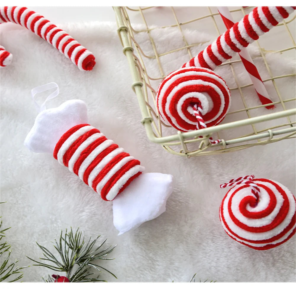 Enfeites de Natal vermelho e branco, Bastões, Bastões, Doces, árvores, Pingentes decorativos, Decorações de Natal, 2022