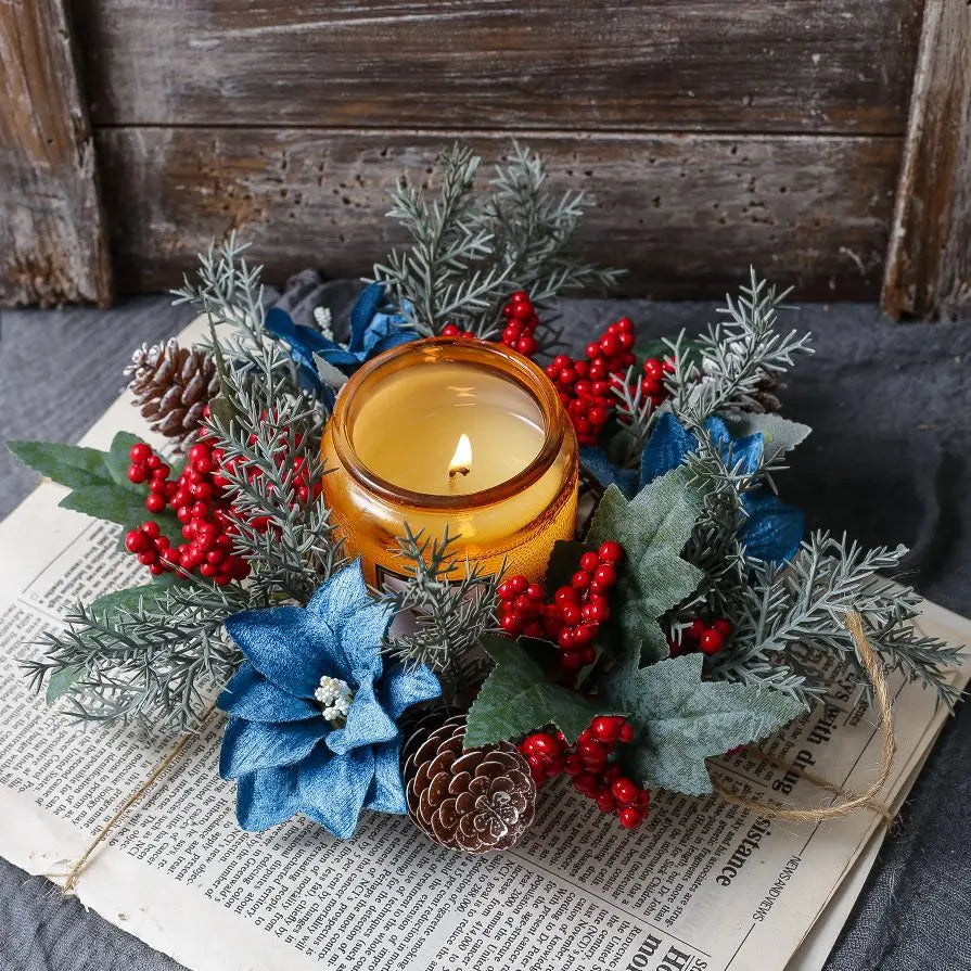 Natal vela grinalda mesa de jantar decorações clássico bagas vermelhas pinha peça central guirlanda multifuncional castiçal 2025