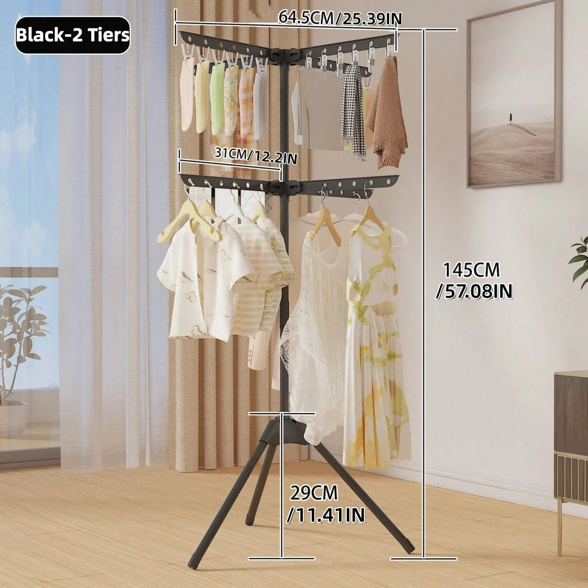 Varal de Chão para Secar Roupas, Uso em Quarto, Cabideiro Doméstico, Varal de Roupas Móvel e Dobrável para Varanda