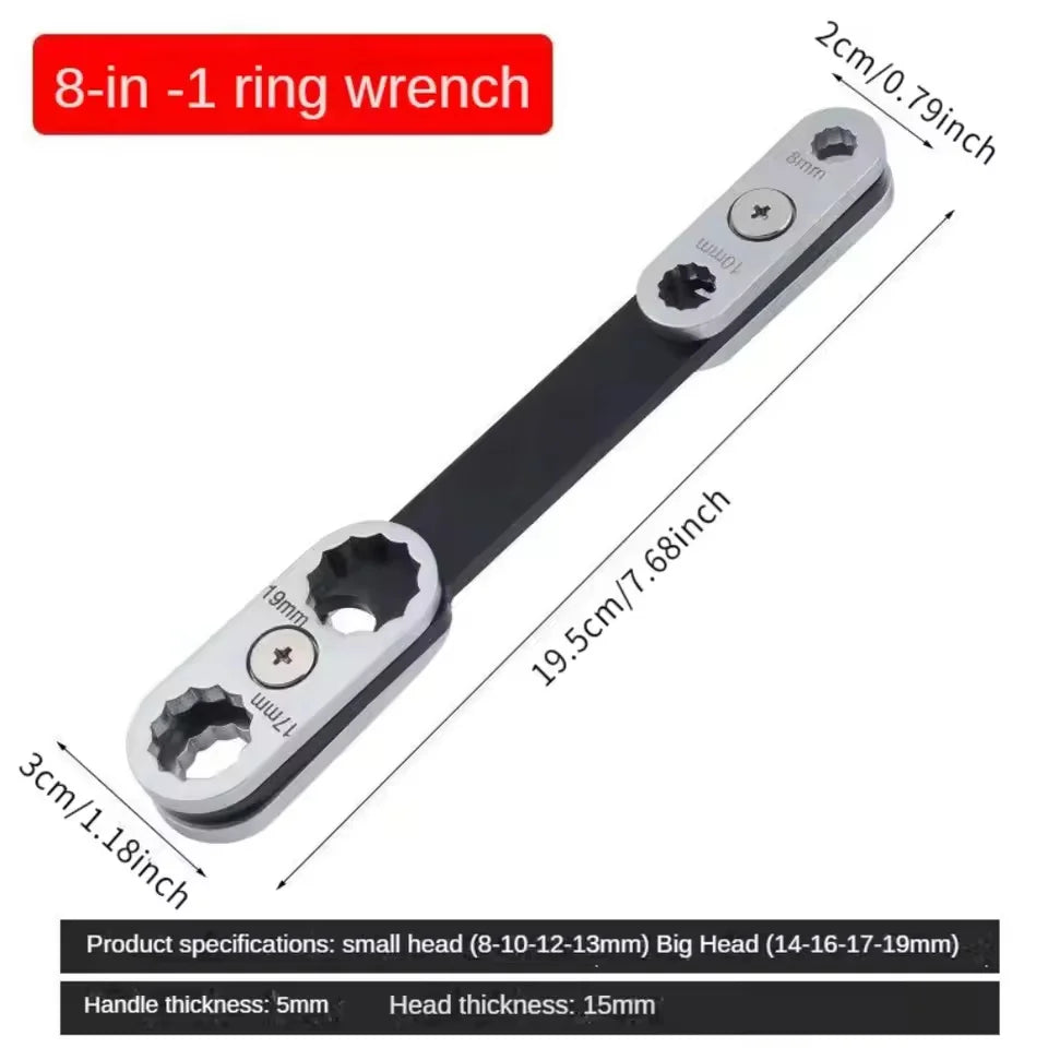 ‌ 360 °   Chave ajustável rotativa 8 em 1 com extremidades hexagonais/abertas duplas – Aperto ergonômico para uso profissional automotivo e industrial ‌