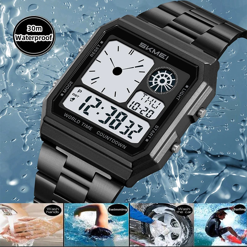 Skmei Electronics Sports Watches for Mens Classical Analog Digital Display Multiple Time Zone LED Waterproof Male 5 Alarm Clock
