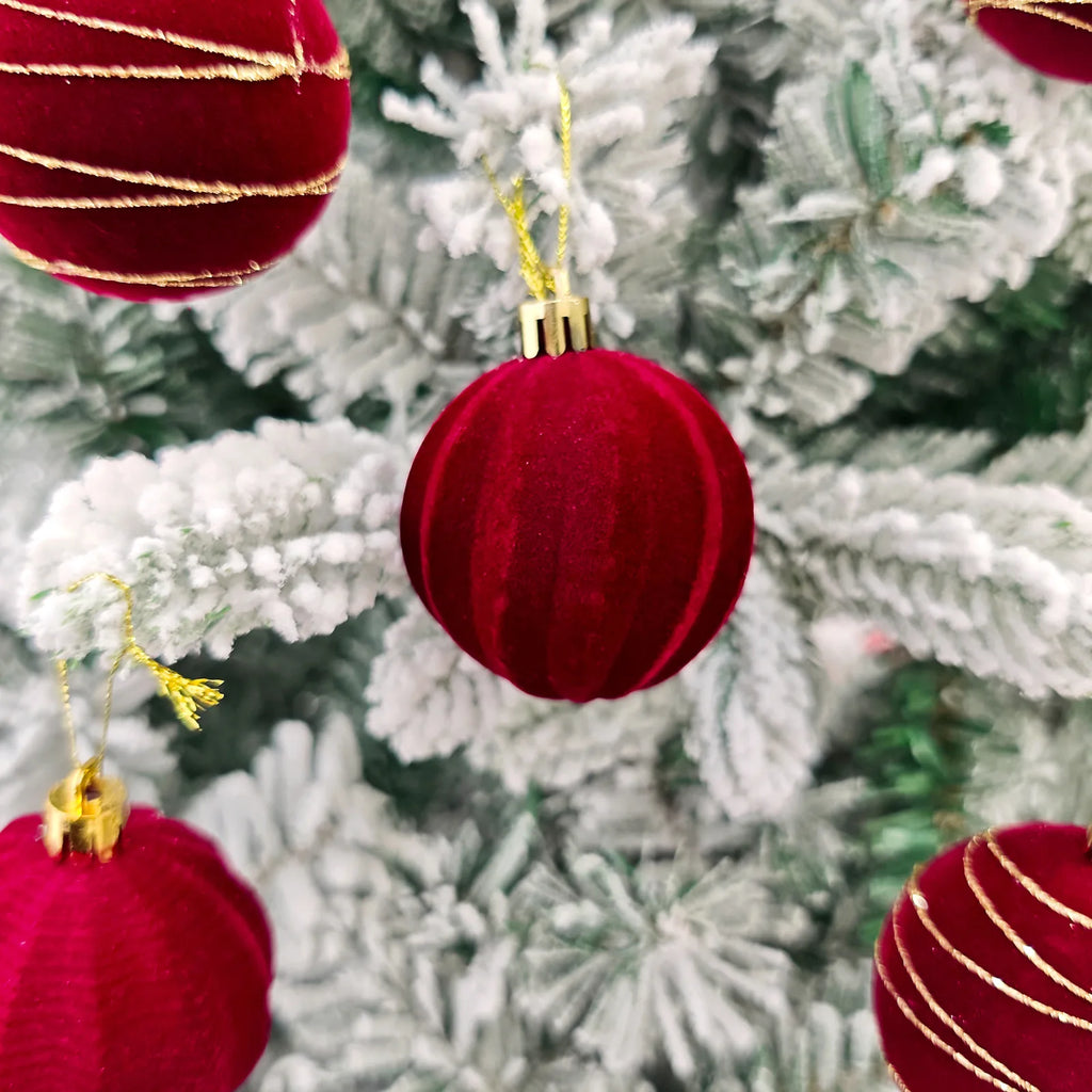 30 Bolas de Natal de Veludo, Enfeites de 6CM, Bolas de Natal Flocadas, Pingentes para Pendurar na Árvore de Natal, Decoração Festiva para Casa