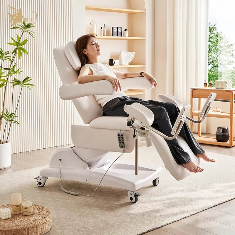 Mesa de Exame Ginecológico Elétrica Hidráulica com Altura Ajustável, Estrutura Estável, Cama de Exame Médico em Couro PU de Alta Qualidade