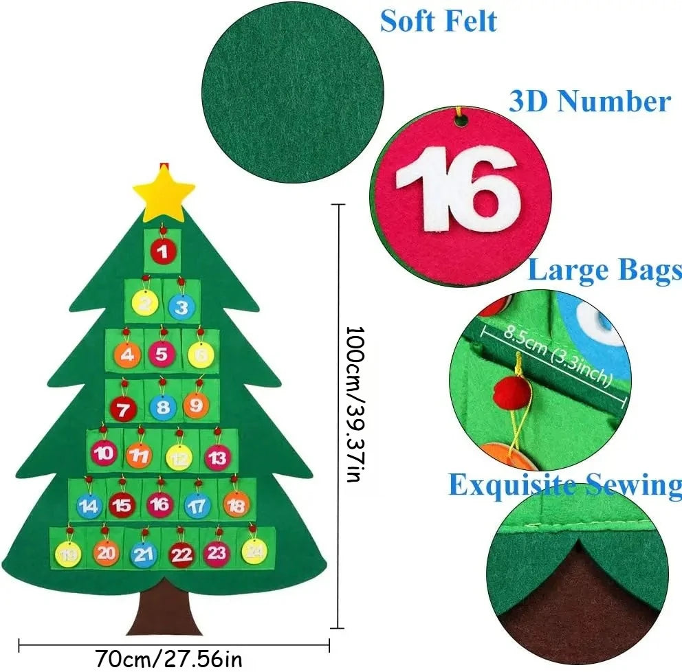 Calendário de Contagem Regressiva para Decoração de Árvore de Natal, Calendário de Advento Reutilizável DIY para Pendurar, Decoração de Festa de Natal e de Casa