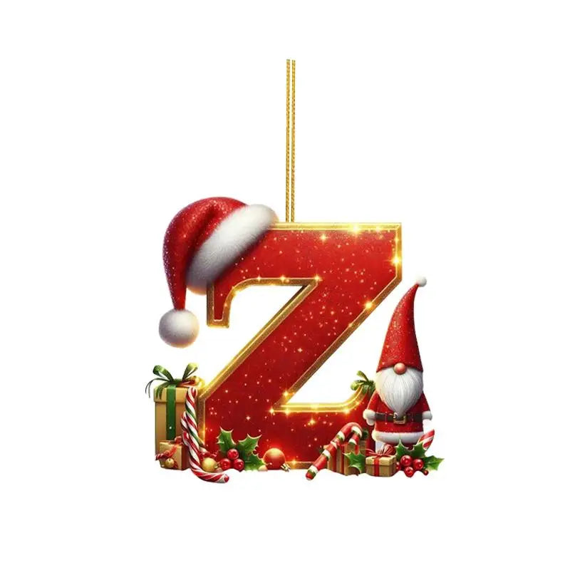 Enfeite de Natal com 26 letras, pingente plano para pendurar, ornamento personalizado, decoração festiva para árvore de Natal, presente para festas de fim de ano.