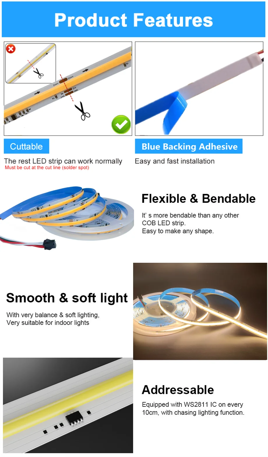 Cob ic cavalo corrida led luz de tira dc24v ws2811 água corrente fluindo fita lâmpada controle sem fio 5m 10m 20m iluminação linear cob