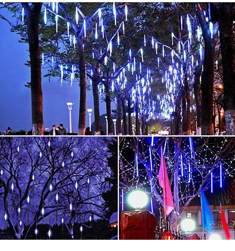 Luz Solar LED de Chuva de Meteoros, Cordão de Luzes para Feriados, Decoração de Jardim à Prova d'Água, Guirlanda LED para Exterior, Decoração de Natal