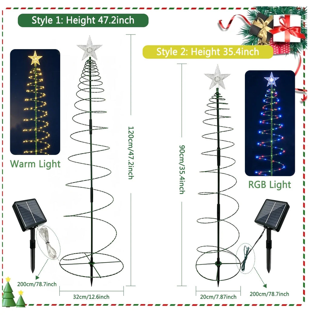 Luz solar para exterior, luminária de árvore de Natal, guirlanda de fadas LED em forma de estrela, RGB, com efeito de luz intermitente, à prova d'água, para jardim, pátio, relvado, quintal, decoração de festas.