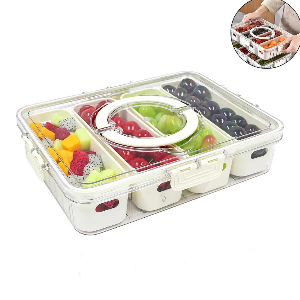 Caixa Organizadora de Lanches com 4/8 Divisórias, Tábua de Charcutaria Portátil para Viagem com Tampa, Caixa de Armazenamento de Alimentos para Geladeira, Organizador de Lanches