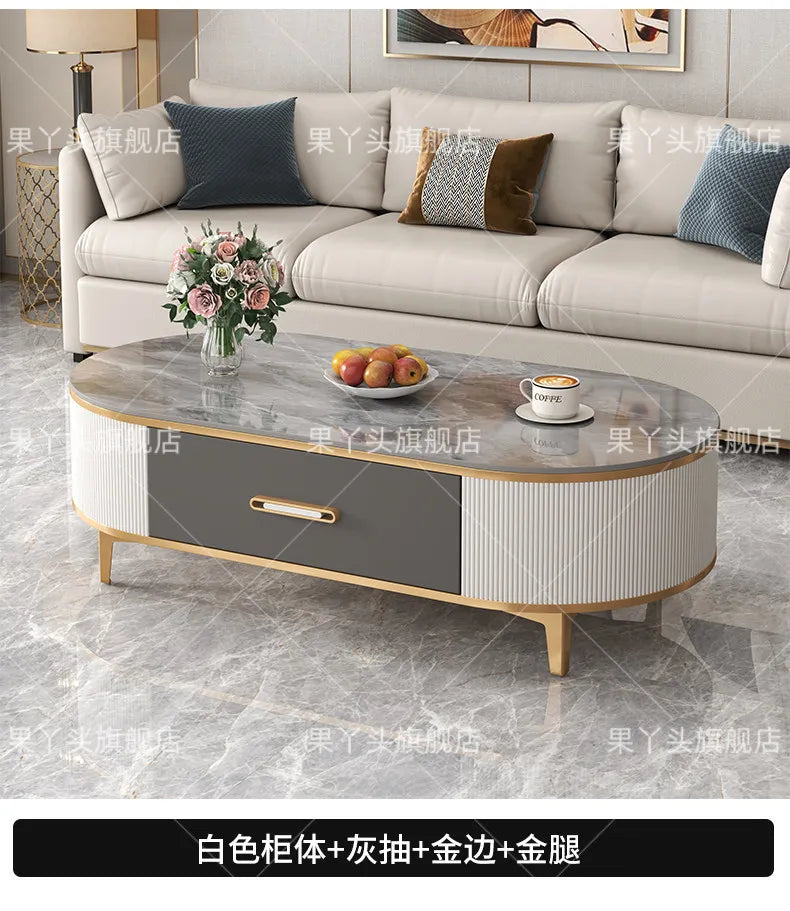 Mesa de Jantar, Mesa de Centro para Escrita e Café, Gavetas Móveis, Mesa Lateral de Luxo com Armazenamento para Sala de Estar, Mesa Auxiliar Moderna, Móveis Modernos
