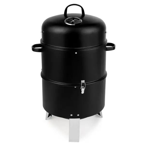 Heavy-Duty Double Layer Round BBQ Grill Black Vertical Steel Charcoal Smoker for Outdoor Cooking