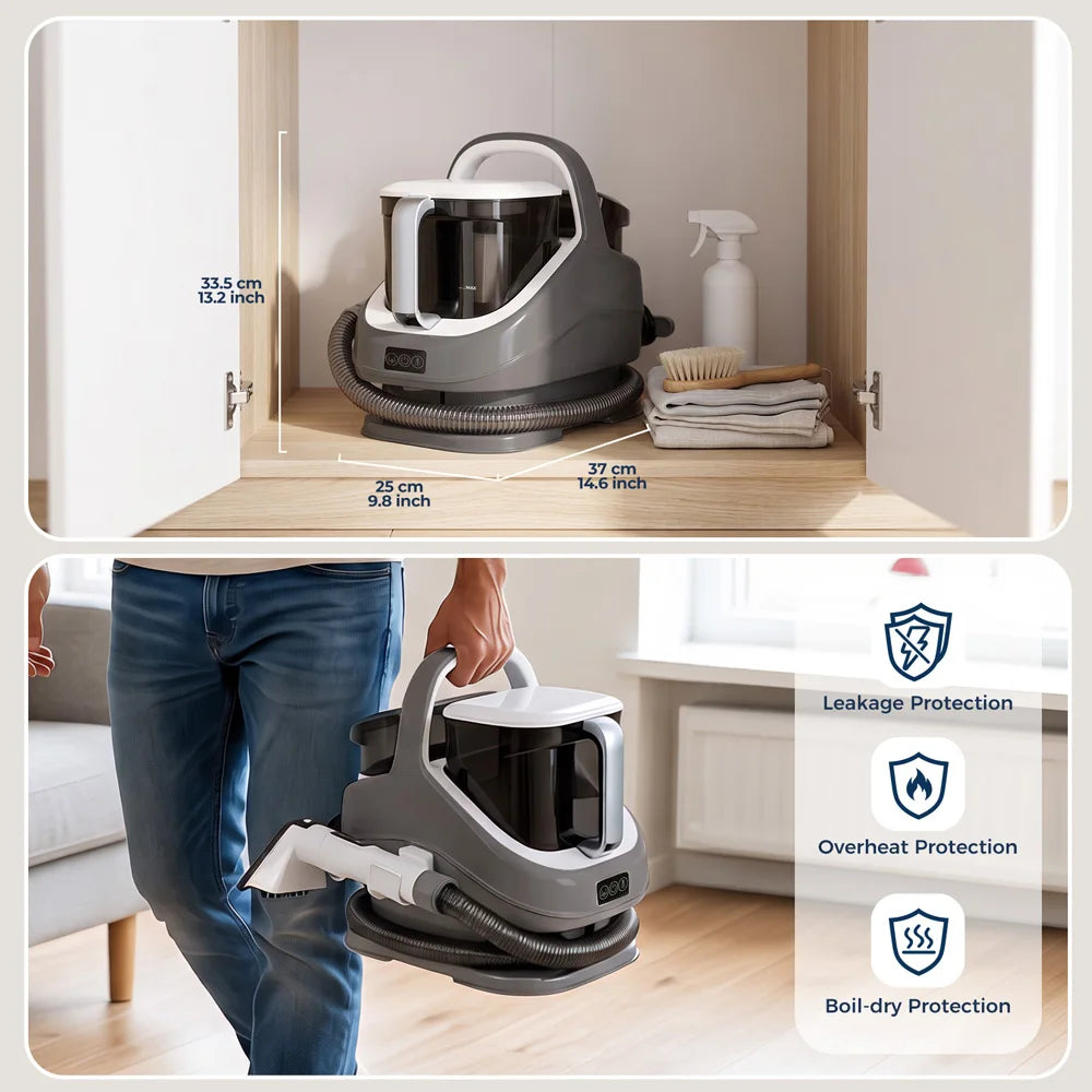 ROUNY Limpador de Estofados 3 em 1, Limpador de Carpete com Água Quente, Fria e Vapor com Sucção de 13kPa para Sofá, Carro e Casa