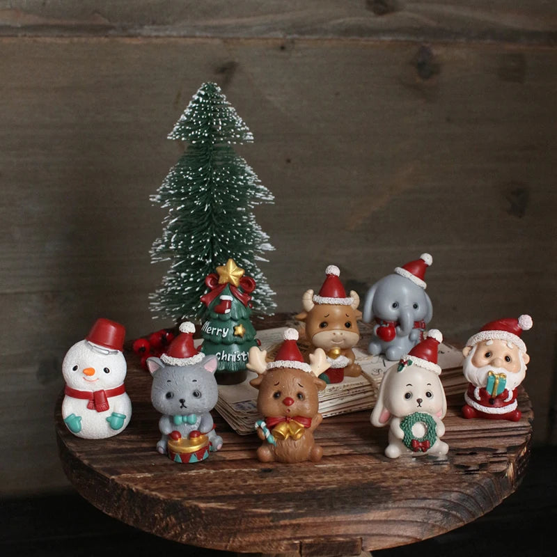 Natal resina família pequenos animais ornamentos criativo decoração para casa mini árvore de natal velho presente de natal