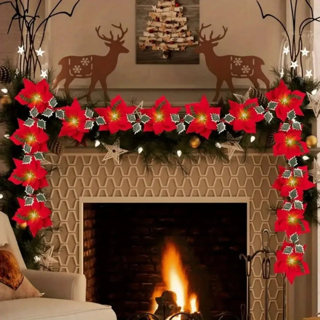 1pc natal 10/20 led guirlanda luzes com bagas vermelhas & folhas de azevinho alimentado por bateria para casa interior lareira decoração de natal