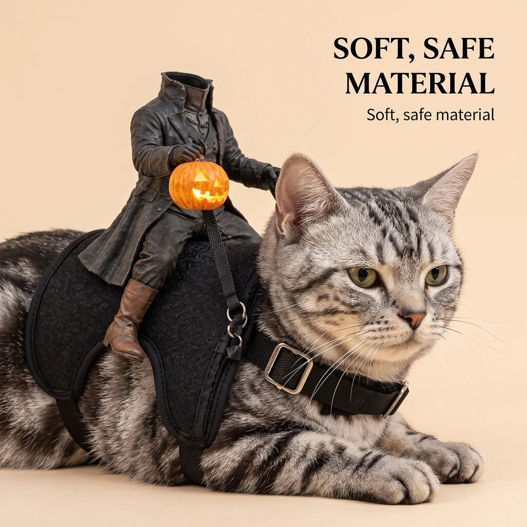 Fantasia de Gato Cavaleiro Sem Cabeça para Festa de Halloween, Ilusão 3D Assustadora de Cavalo, Fantasias de Cavaleiro Sem Cabeça para Animais de Estimação, Cosplay de Cavaleiro das Trevas