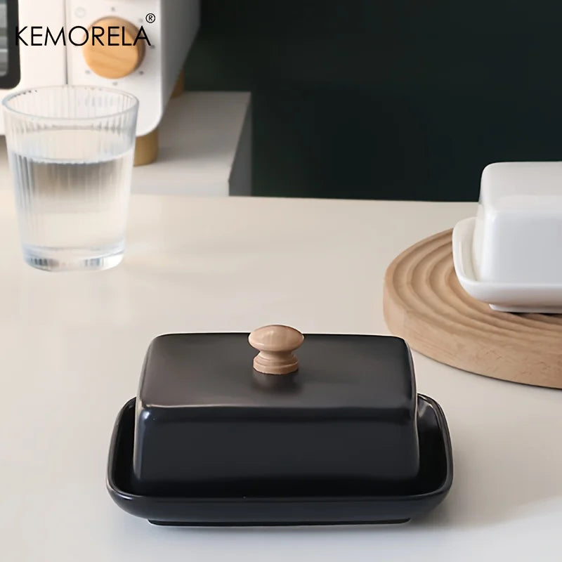 Prato de Manteiga de Cerâmica com Tampa, Caixa Retangular Selável para Armazenamento de Queijo, Elegante e de Alta Qualidade para Cozinha e Restaurante