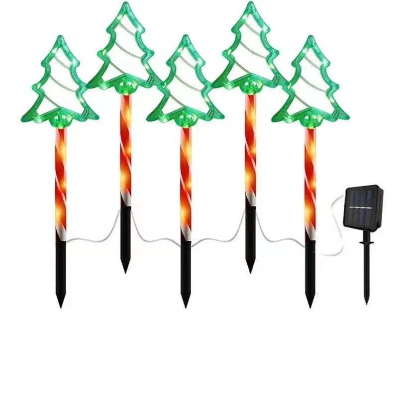 Solar led luzes da árvore de natal ao ar livre lâmpada à terra boneco de neve papai noel decoração colorida iluminação para pátio varanda jardim