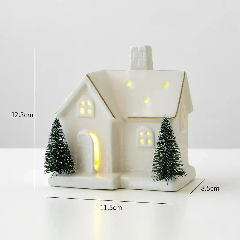 Enfeites de Cerâmica Criativos para Árvore de Natal: Casa de Neve Luminosa para Arranjo de Cenário e Pequenos Enfeites de Mesa