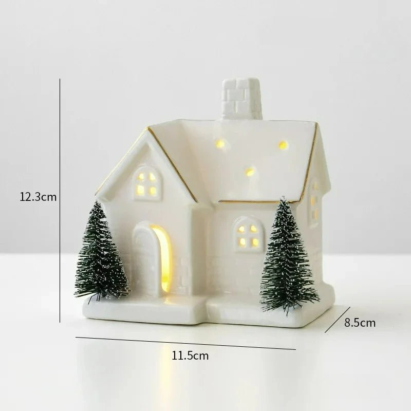 Enfeites de Cerâmica Criativos para Árvore de Natal: Casa de Neve Luminosa para Arranjo de Cenário e Pequenos Enfeites de Mesa