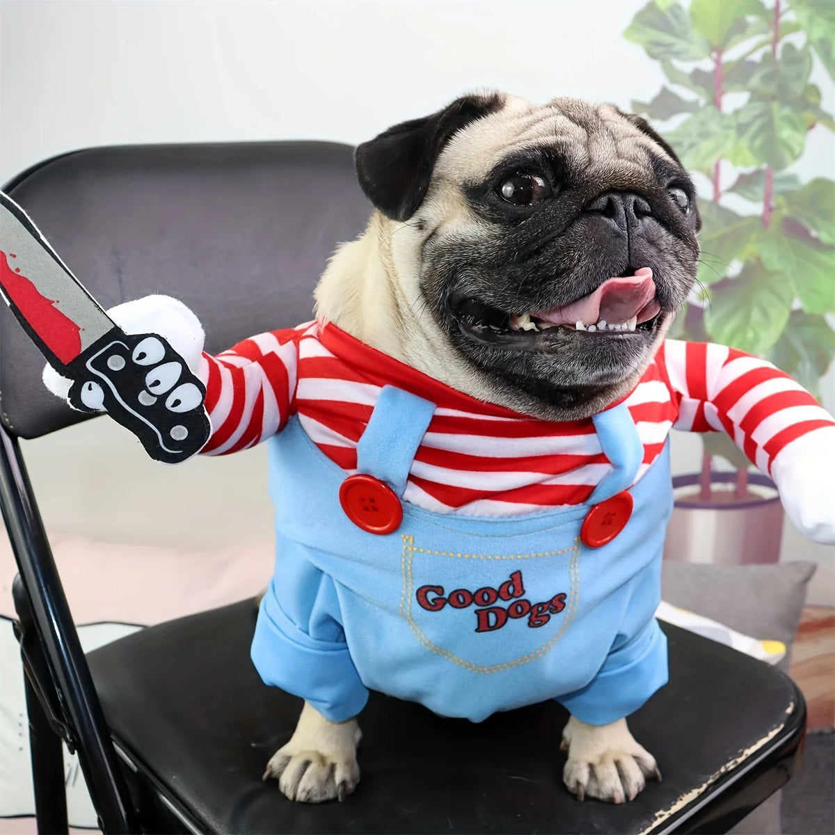 Halloween roupas para cães de estimação transformados vestuário para animais de estimação e peruca para festa de férias suprimentos para animais de estimação engraçado boneca sangrenta com faca traje do cão