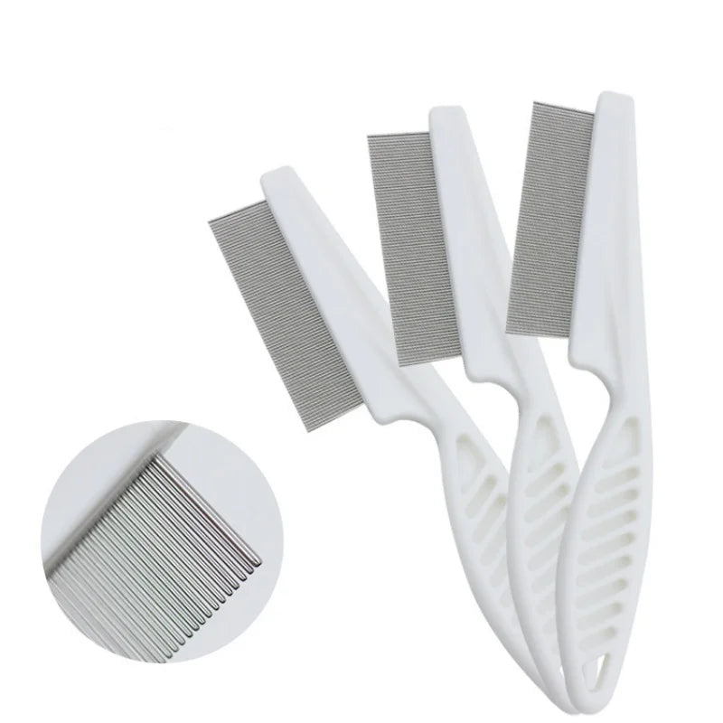 Pente de pulgas cão gato escova de remoção de pêlos de aço inoxidável dentes densos pente em linha portátil pet universal aliciamento limpeza suprimentos