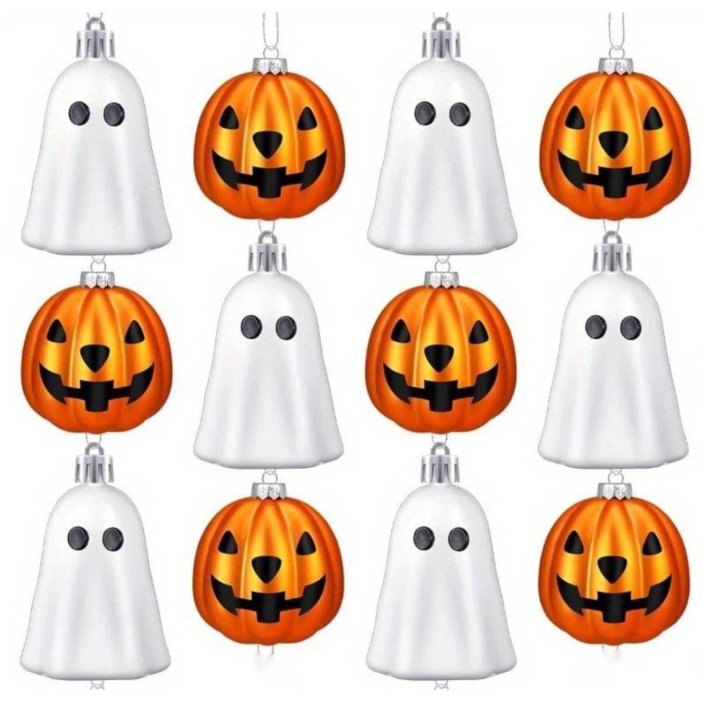Enfeites Suspensos de Halloween: Fantasminha Branco Fofo e Abóbora Laranja, Decorações Mini de Plástico para Árvore de Halloween, Decoração de Festa - Kasa & Pet