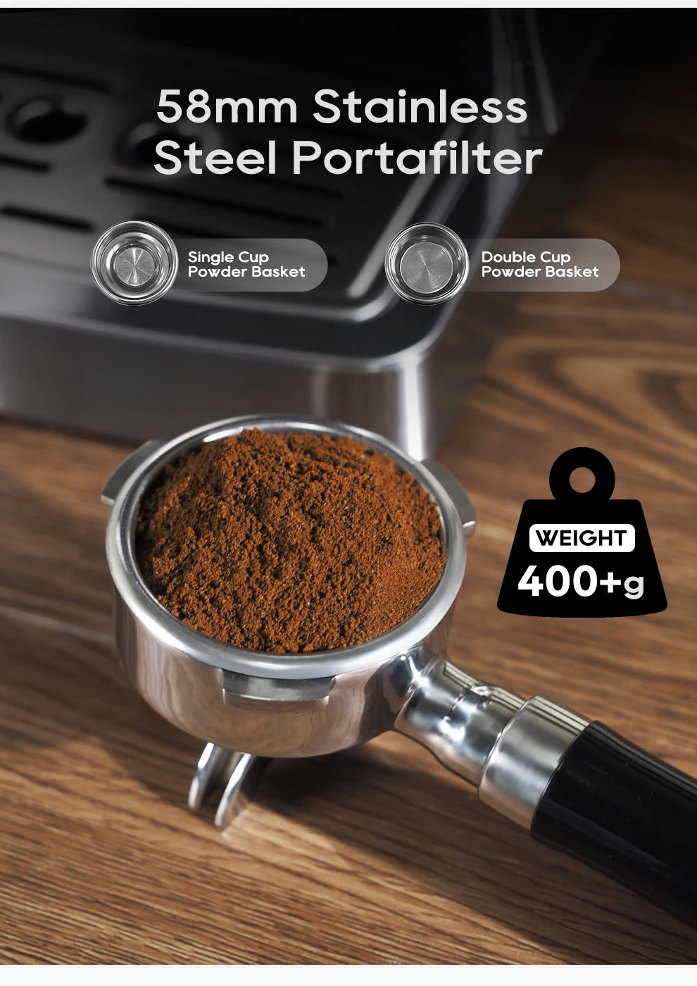 Hibrew 20bar semiautomática máquina de café expresso temperatura ajustável 58mm portátil frio/quente cafeteira metal caseh10a