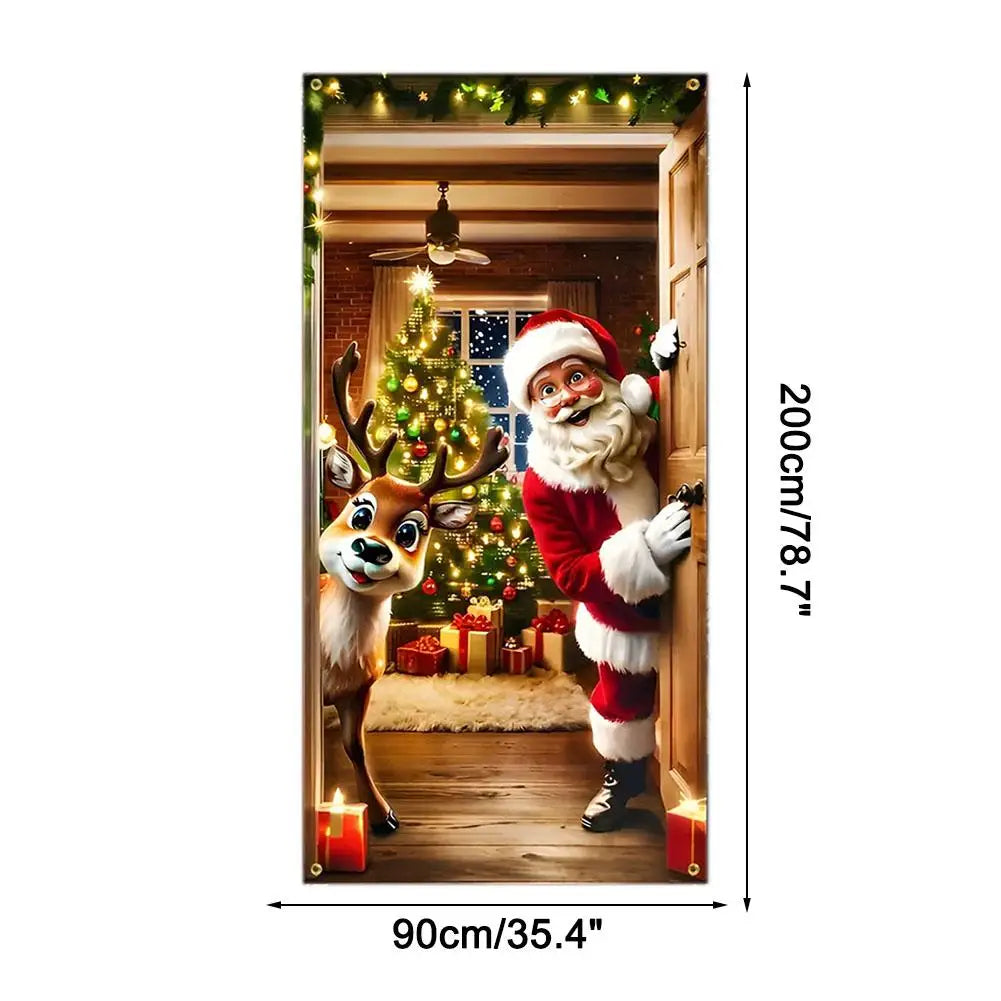 Decorações para cobrir a porta no Natal, banner com tema de Papai Noel e presentes, painel decorativo para a varanda, banner para a porta da frente, artigos para festas com tema de casa de campo.