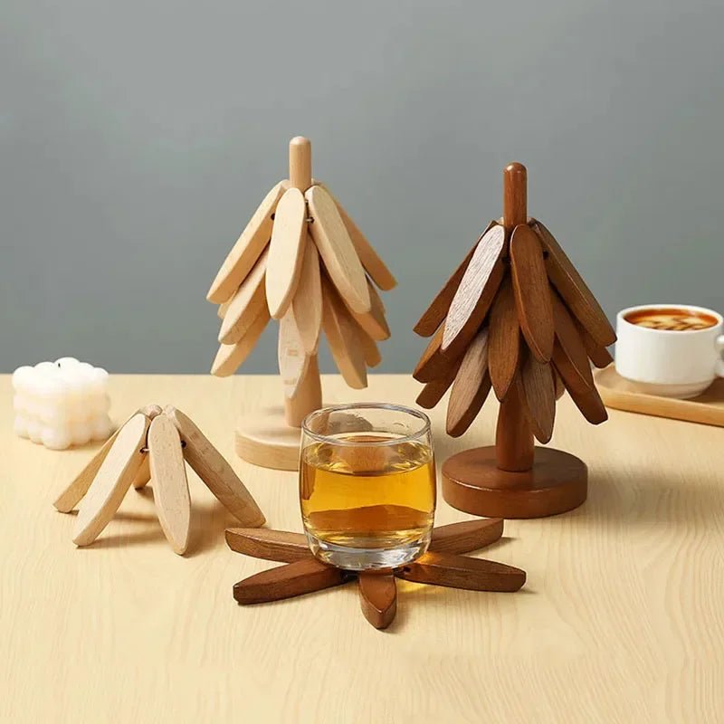 Base para Panelas de Madeira em Forma de Árvore de Natal com Suporte, Resistente ao Calor, Anti-Queimaduras, Porta-Copos, Sousplat de Madeira Sólida, Decoração de Natal para Casa - Kasa & Pet