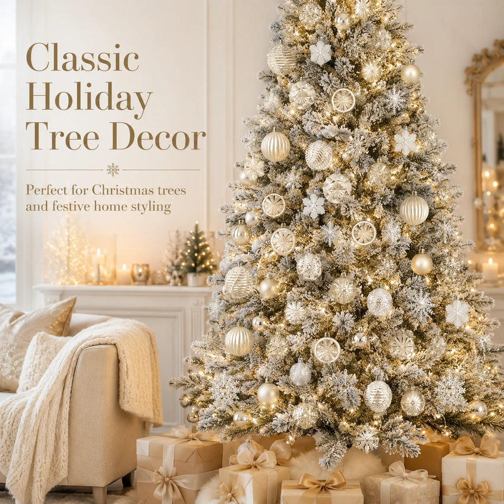 Conjunto de 40 Decorações de Natal em Ouro Champanhe e Branco, Decorações para Árvore de Natal, Adequado para Casamentos e Natal