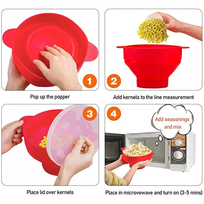 Diy fazer pipoca balde tigela com tampa tigelas microondas silicone pipoca fabricante de grau alimentício dobrável alta qualidade cozinha ferramentas fáceis