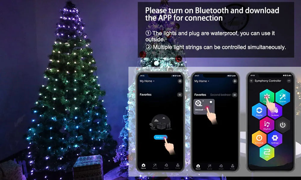 Luzes LED para Árvore de Natal 400 LEDs, Luzes de Cordão RGB Inteligentes para Decoração de Feriados, Controle por APP/Remoto