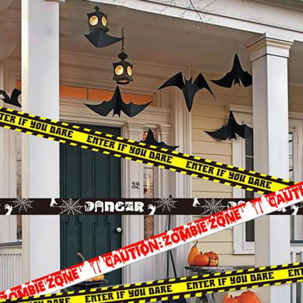 Halloween Party Decoração Warning Tape, fita cuidado assustador, Roll Hazard, interior, ao ar livre, assustador, DIY Prop Decorações