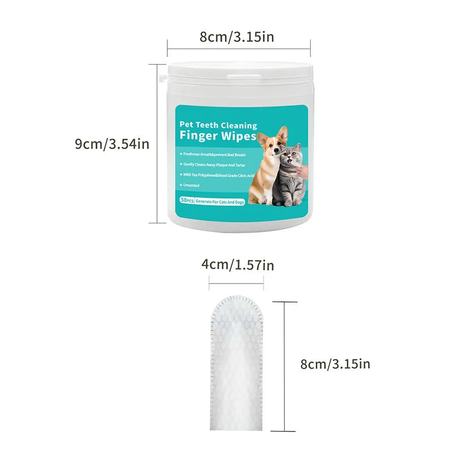 Produtos de Limpeza para Animais de Estimação: Escova de Dentes Descartável para Dedos, Coberturas para Limpeza de Dentes de Animais, Lenços Umedecidos para Limpeza Oral de Cães e Gatos