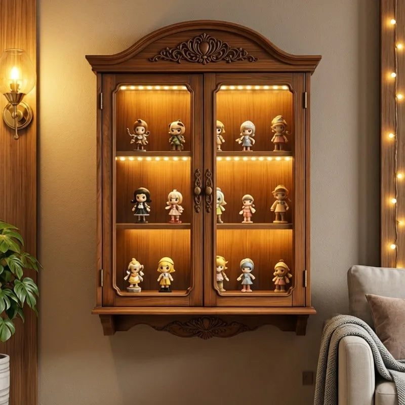 Armário de Armazenamento e Exibição de Madeira Maciça Vintage de Meio Século Montado na Parede para Sala de Estar, Quarto, Escritório, Decoração de Casa, Novo Organizador Inovador