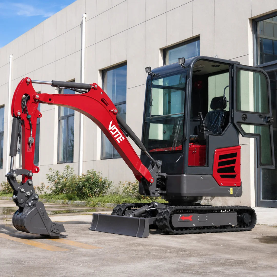Mini Escavadeira de Cabine Fechada de 2 Toneladas, Escavadeira Hidráulica de Esteiras CE Euro5 com Acessórios para Agricultura, Jardinagem e Paisagismo