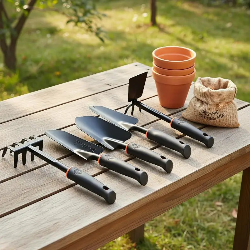 Conjunto de Ferramentas de Jardim Safe Edge Mini: Pá, Rastelo e Espátula Pequenas para Atividades de Plantio de Flores e Vegetais em Família