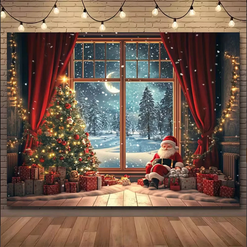 Natal inverno fundo vintage lareira festa decoração crianças photo studio suprimentos árvore de natal lanternas cenário nevado