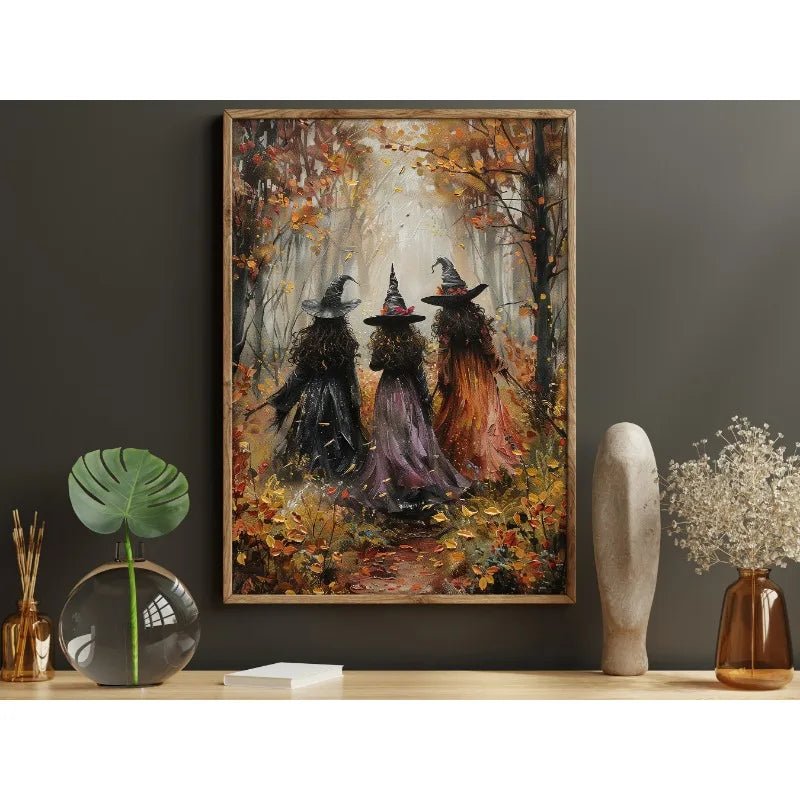 Pôster de Decoração de Parede de Halloween: Bruxa Sombria no Bosque com Flores - Impressão em Tela Sem Moldura para Decoração Festiva de Casa - Kasa & Pet