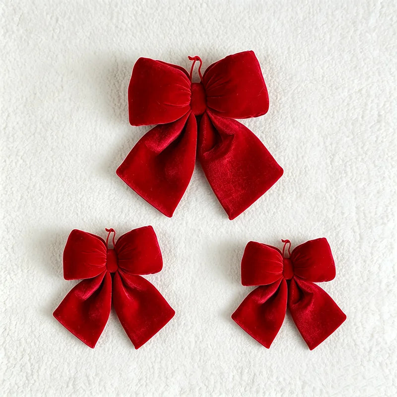 Decoração de laços de Natal, enfeites para árvores de Natal, laços de veludo vermelhos, enfeites pendentes para decoração de casa e festas de fim de ano.