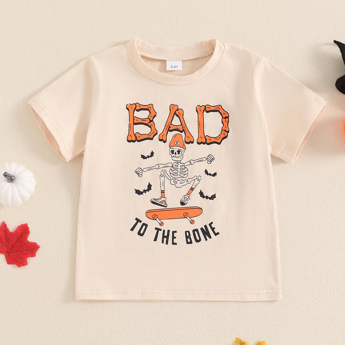 FOCUSNORM-camiseta de Halloween com estampa de esqueleto fantasma para crianças, tops de manga curta para crianças, gola redonda, roupas para meninos e meninas, 2 a 7 anos
