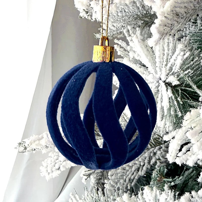 Conjunto de 35 bolas de Natal, enfeites para pendurar na árvore de Natal, veludo azul royal, formatos variados, decoração para festas de fim de ano.