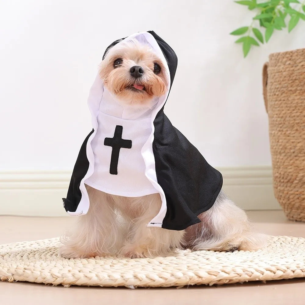 Fantasia de Natal para Cães e Gatos, Roupa Respirável de Freira para Filhotes e Gatinhos, Acessórios para Fantasia de Halloween, Macacão para Animais de Estimação