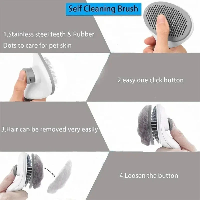 Escova para cães e gatos, pente autolimpante para remoção de pelos de animais de estimação, ferramentas para limpeza de cães e gatos, acessórios para cães