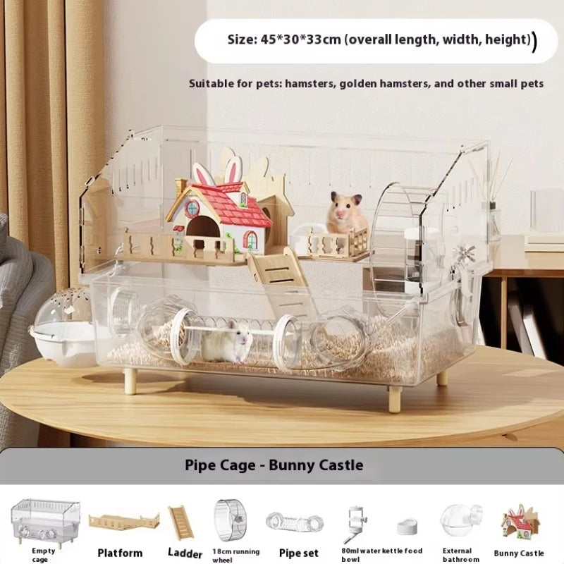 Gaiola para Hamster Espaçosa em Acrílico Transparente com Acessórios, Habitat para Roedores, Suprimentos para Pequenos Animais
