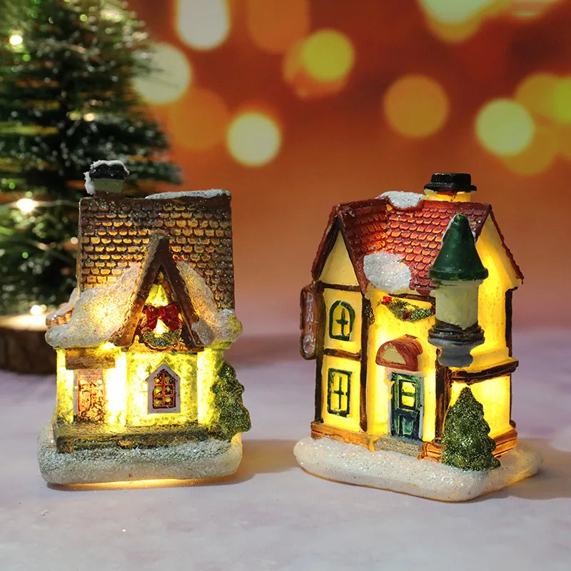 Natal led luz casa enfeites de árvore de natal led resina pequena vila casa natal brilho decoração presente feliz ano novo decorações dc05