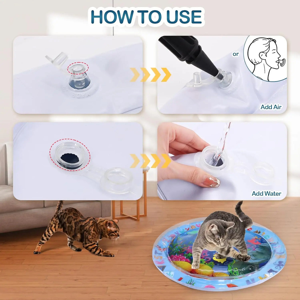 Tapete de jogo sensorial de água para animais de estimação, para gatos e cães, almofada de resfriamento espessada, brinquedo interativo para animais de estimação, verão, atividade interna
