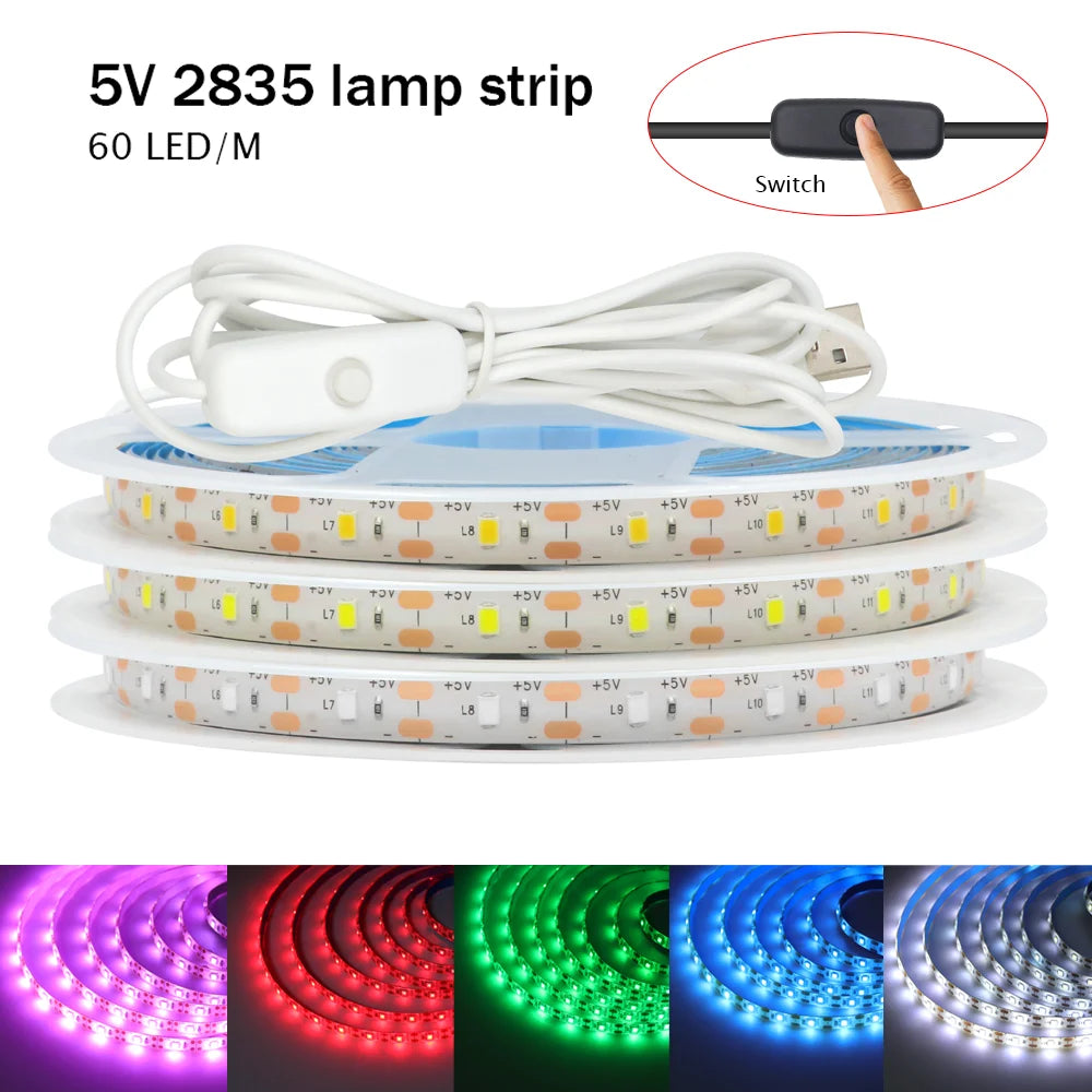 5v 2835 luz de tira led usb 60leds/m fita flexível led com interruptor branco quente à prova dwaterproof água luzes led para decoração do quarto